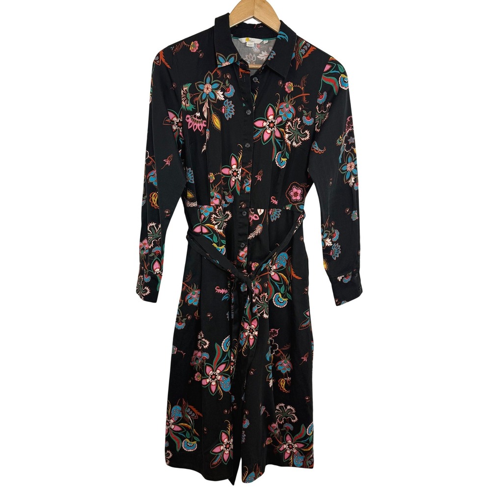 Boden Black Floral Midi Shirt Dress - Picture 2 of 14